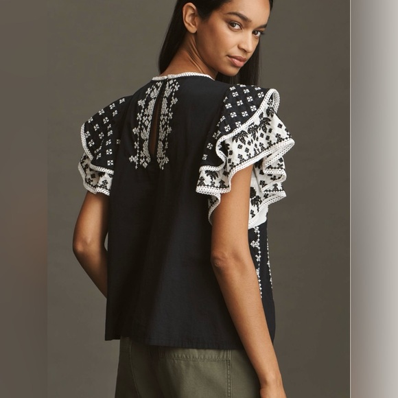 FARM Rio Black and White Embroidered Blouse - Picture 2 of 10